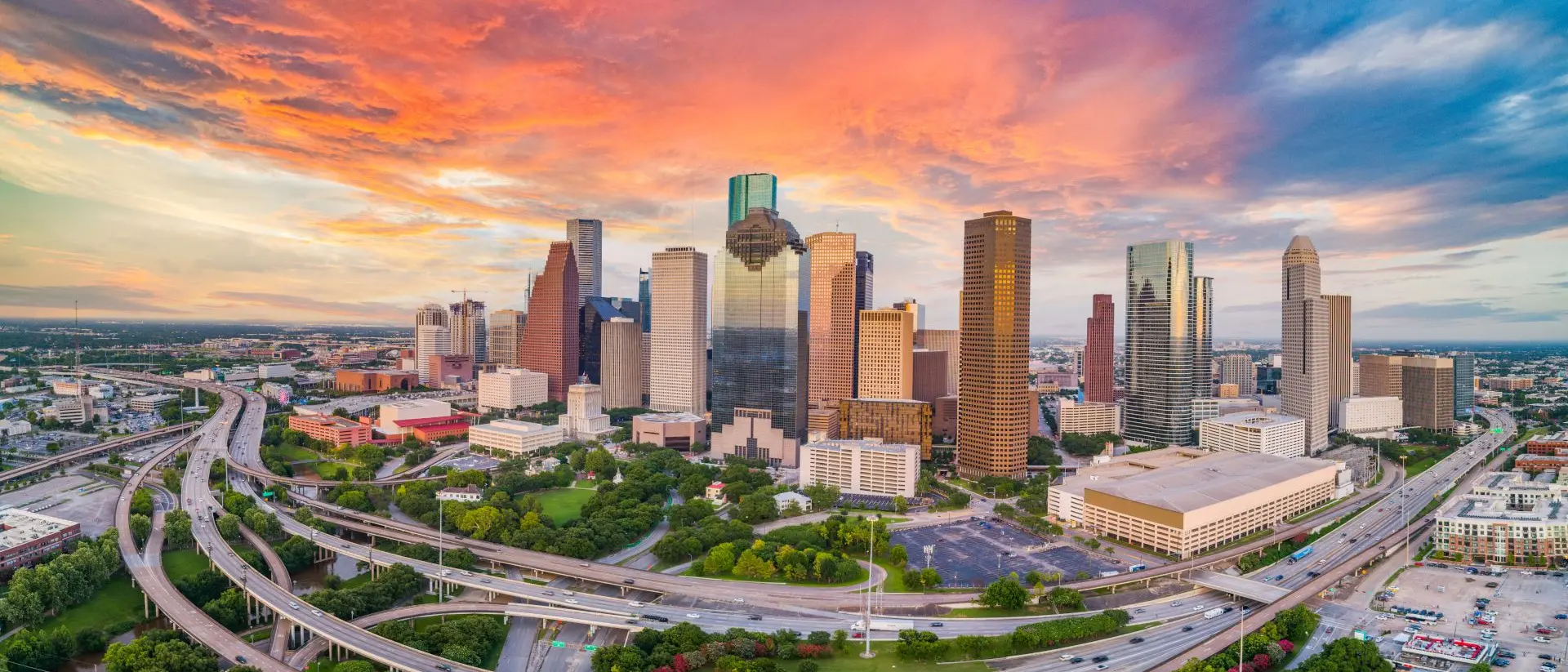 Houston, United States Drone Skyline Aerial Panorama of downtown