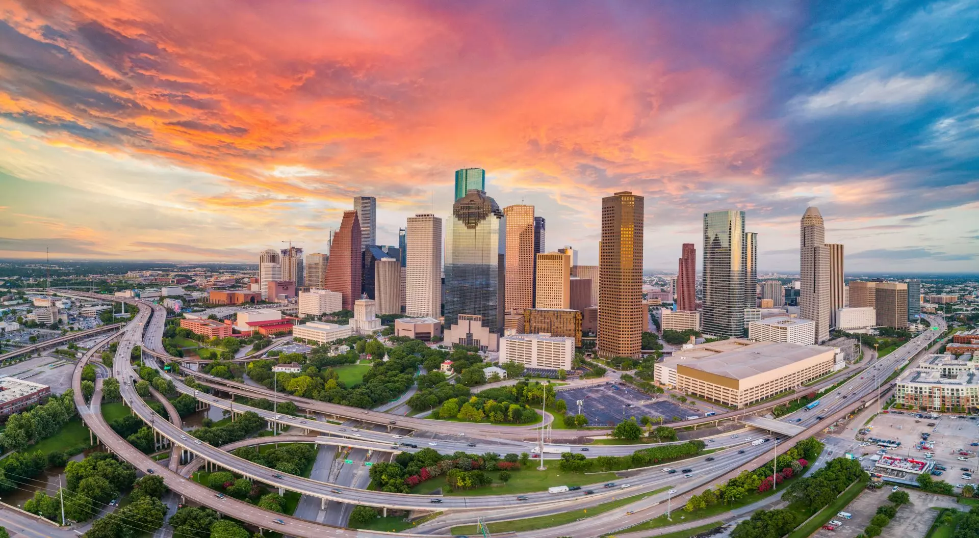 Houston, United States Drone Skyline Aerial Panorama of downtown