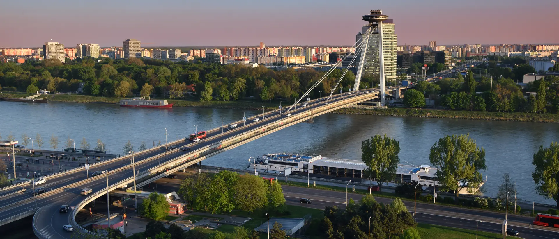 View on New bridge over Danube river from castle hill