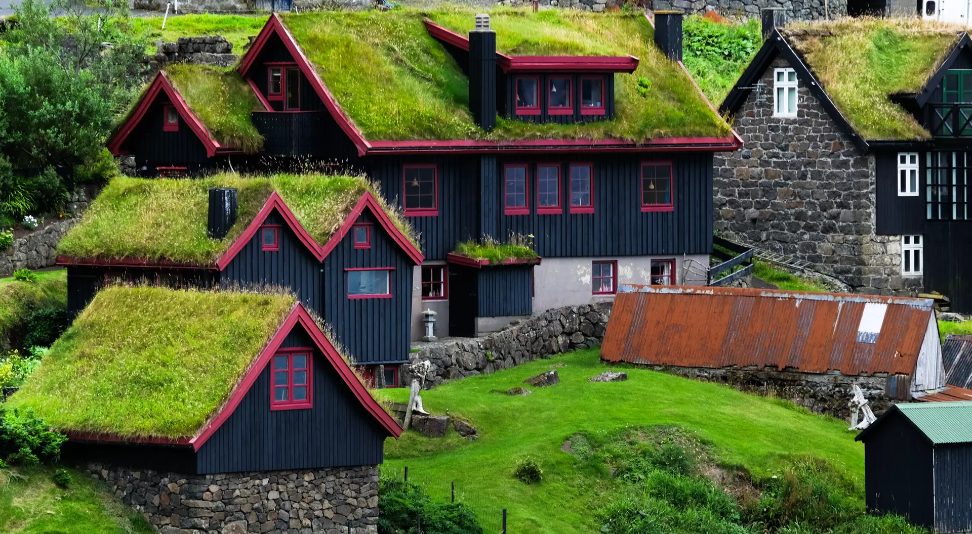 Island of Streymoy Grass rooftops in Torshavn, Island of Streymoy