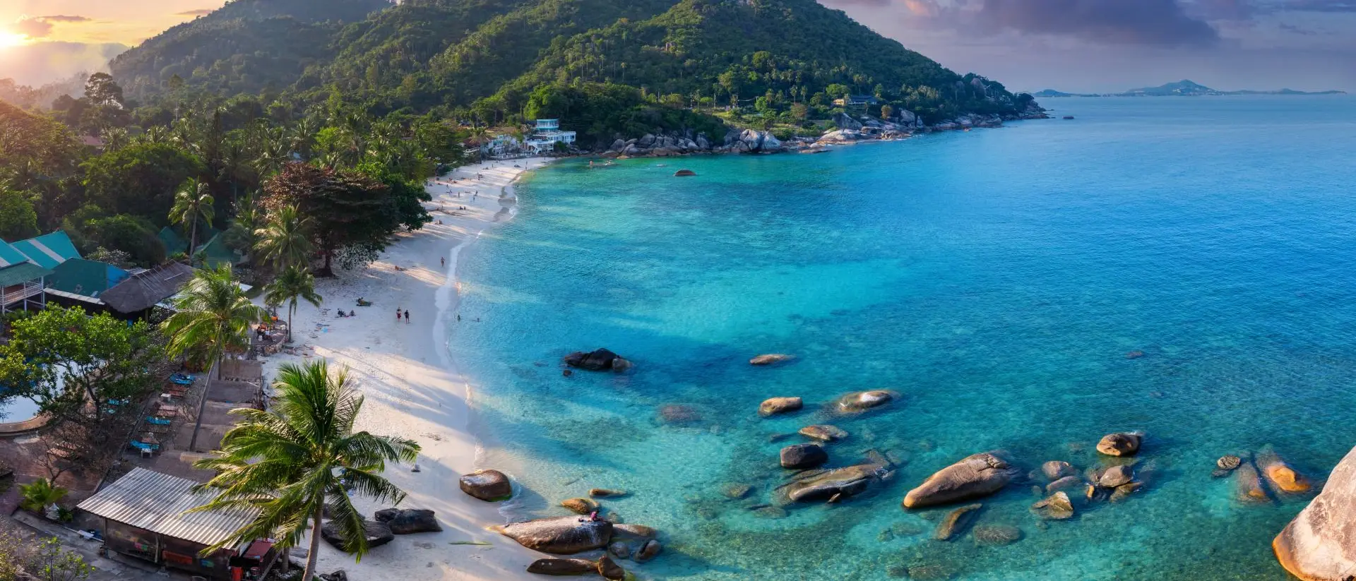 Silver Beach, Koh Samui, Sai Yok, Kanchanaburi Bay and beach at sunset, stunning colours of the sky and water