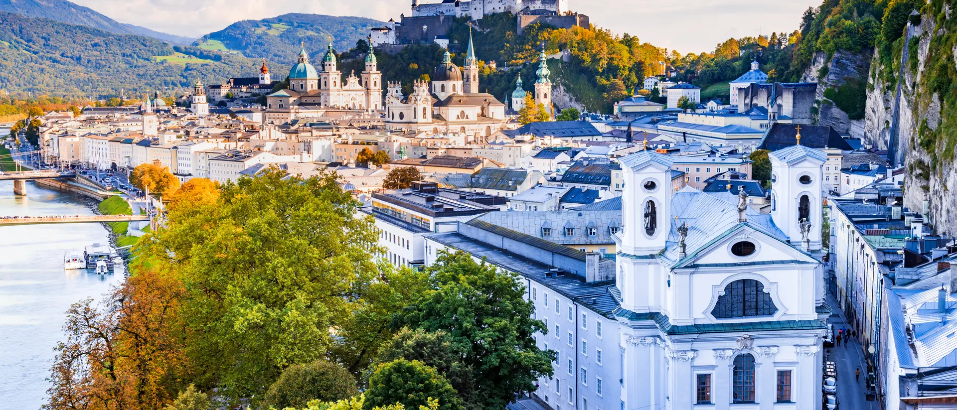 Hohensalzburg Castle Beautiful view of Salzburg skyline with Hohensalzburg castle and oldtown, Salzburger Land, Austria