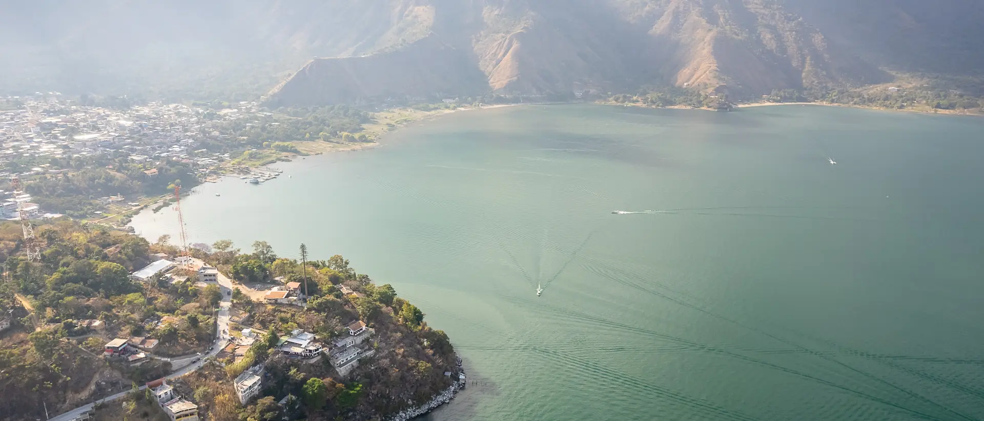 View of Lake Atitlán, a body of water in a massive volcanic crater in Guatemala’s southwestern highlands