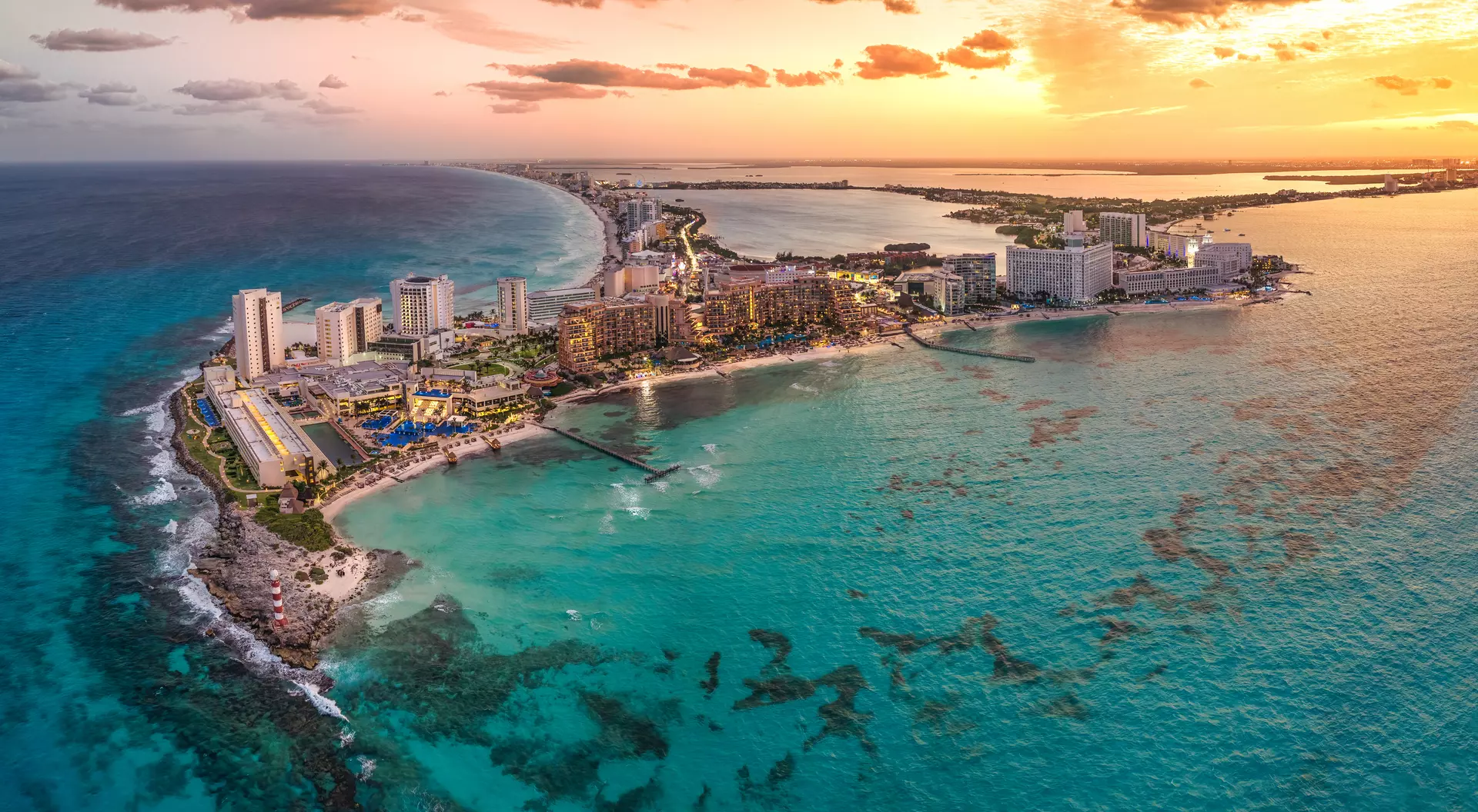 Sunset over the resorts and lagoon