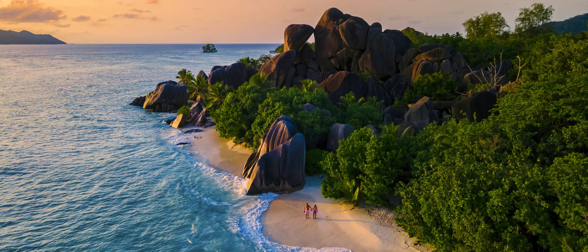 Sunset at the Anse Source d'Argent on the island of La Digue