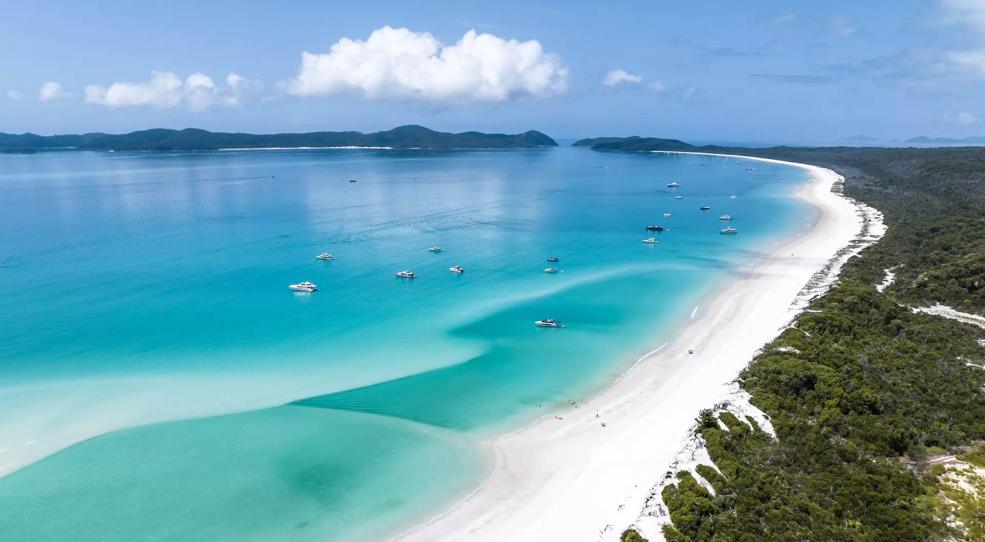Whitehaven Beach High angle aerial drone view of famous Whitehaven Beach, part of the Whitsunday Islands National Park near the Great Barrier Reef, Queensland, Australia