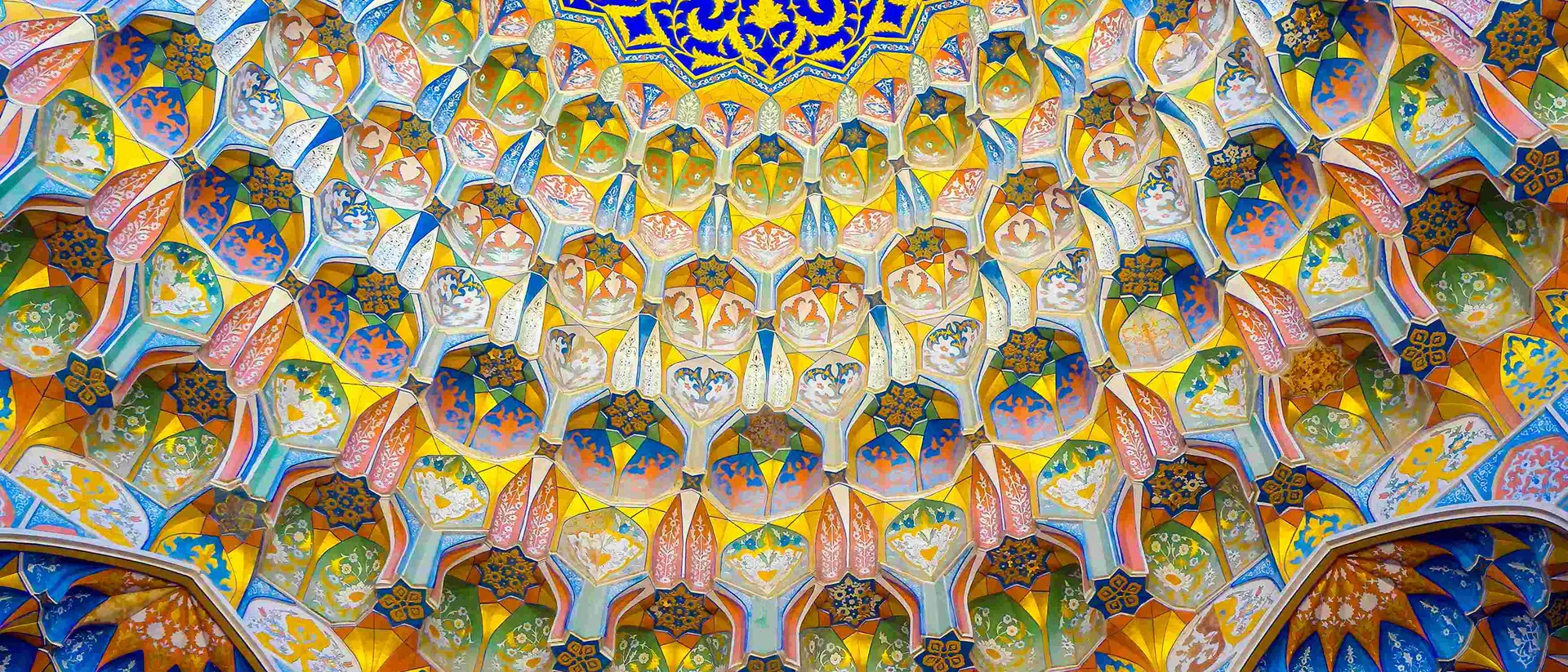 Inttricate and colorful tile work Interior of the mosque in the Bukhara, Uzbekistan