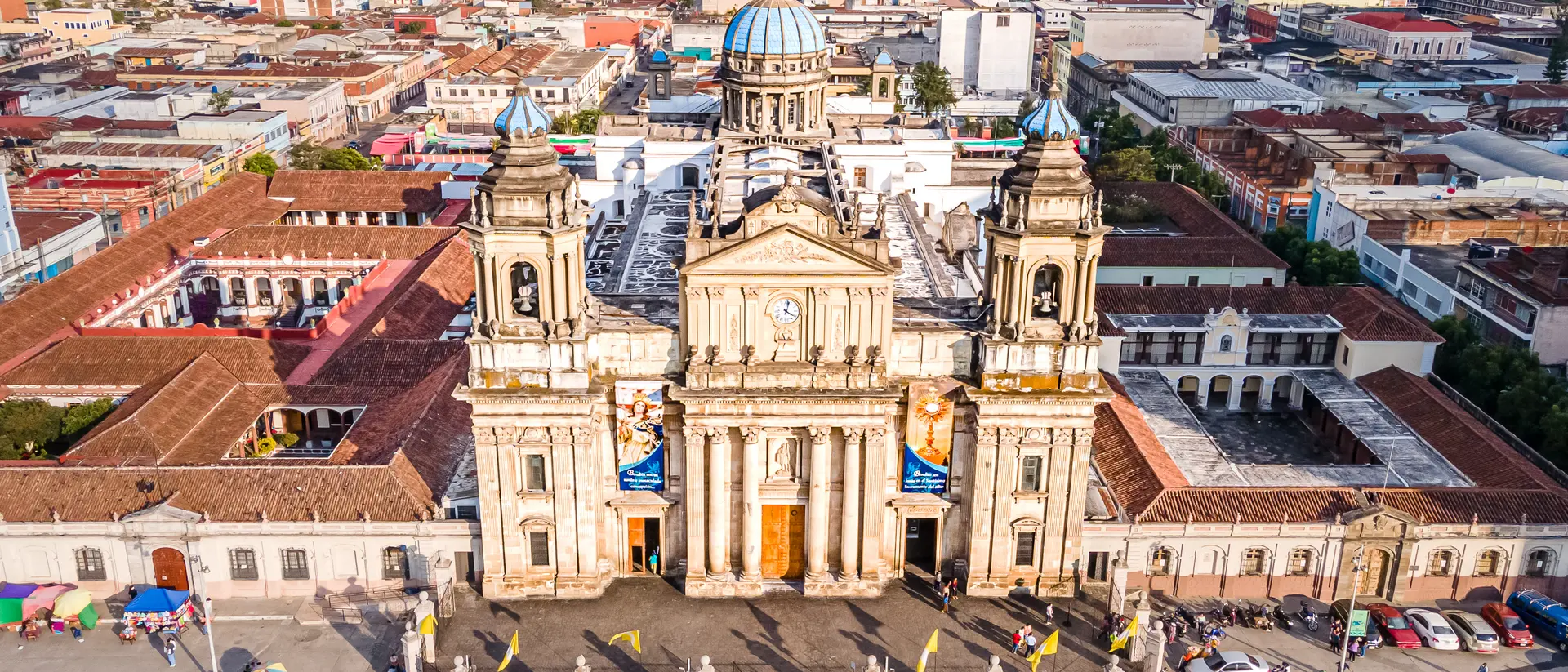 Metropolitan Cathedral of Santiago Beautiful aerial view of Guatemala City - Catedral Metropolitana de Santiago de Guatemala, the Constitution Plaza in Guatemala