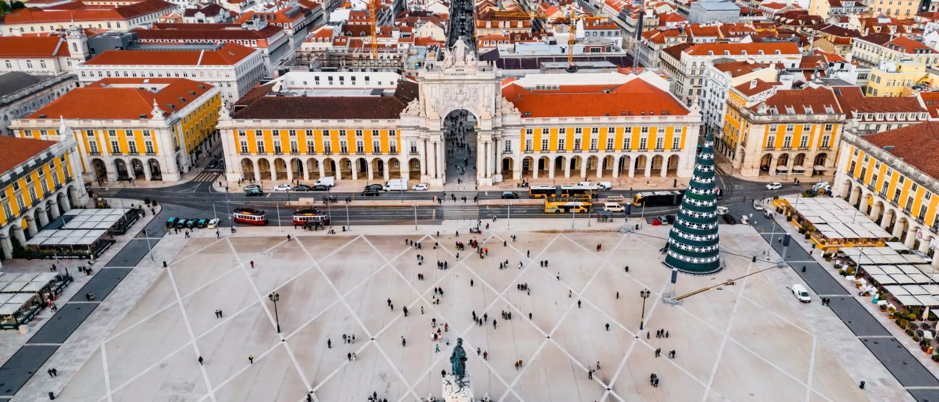 Aerial view of Praça do Comércio, Lisbon, Portugal