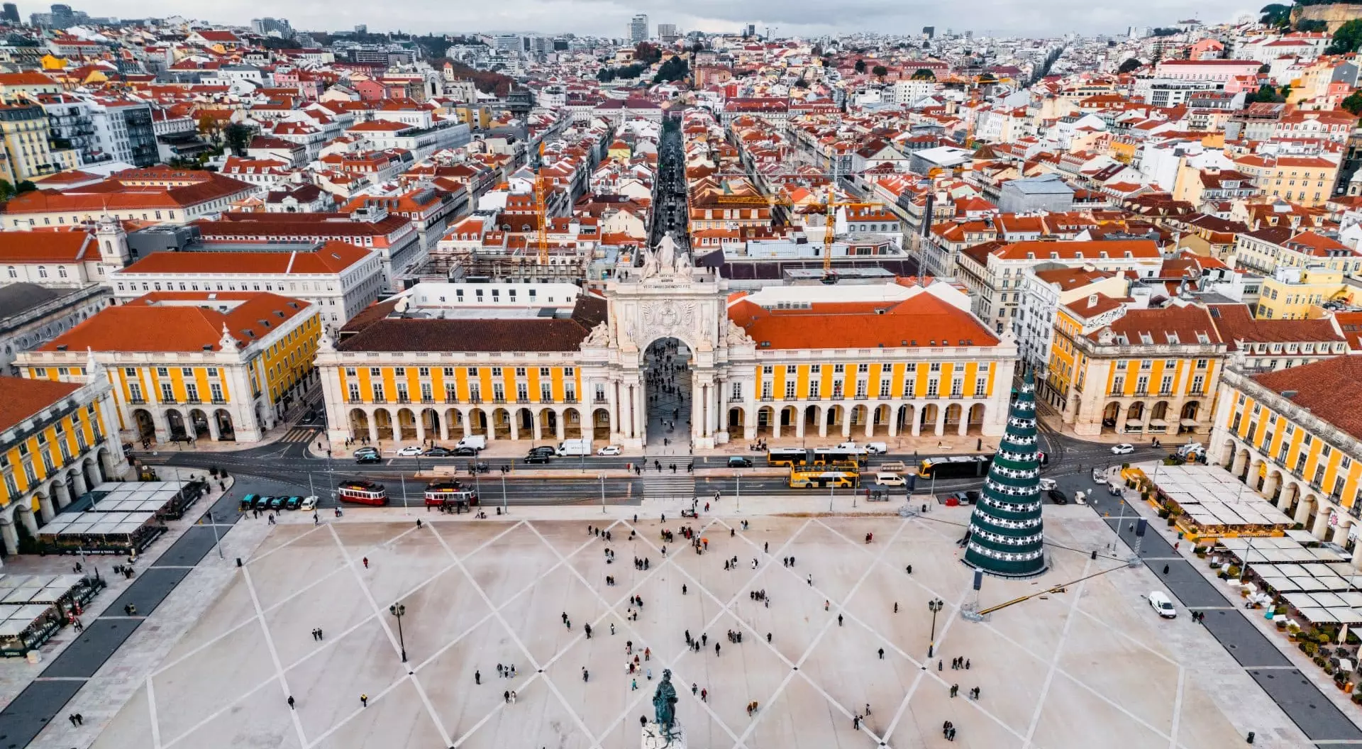 Aerial view of Praça do Comércio, Lisbon, Portugal