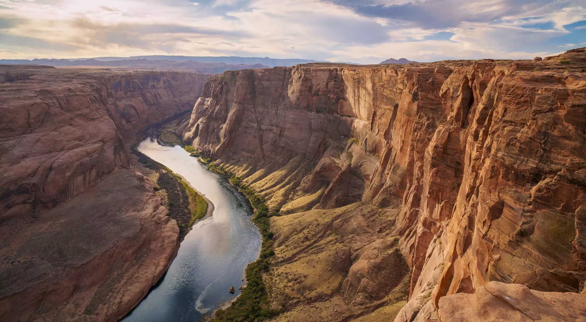 Wild angle view of the Colorado river curving through the canyon