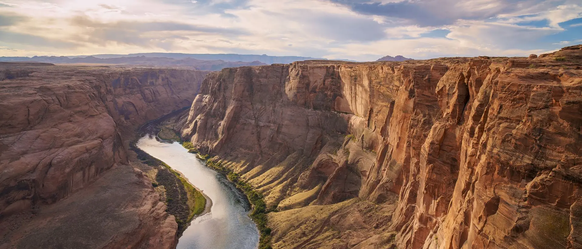 Wild angle view of the Colorado river curving through the canyon