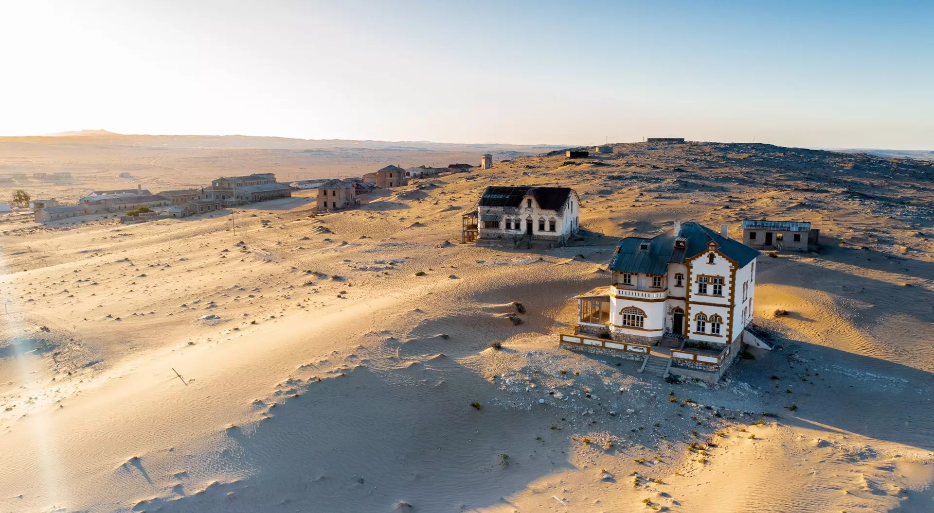 Deserted homes in Kolmanskop ghost town near Luderitz in Namibia, the site of an abandoned diamond mine