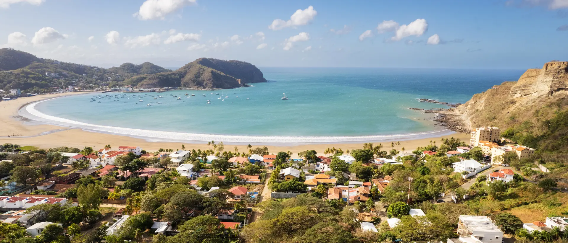 View the bay of San Juan Del Sur located on the Pacific Ocean in Nicaragua