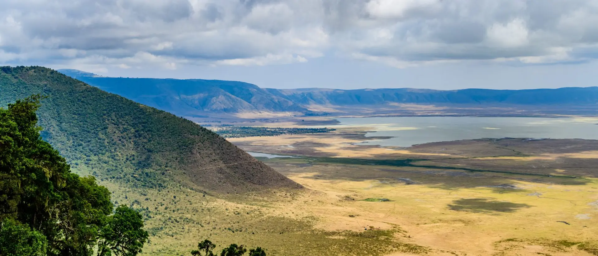 View of the Ngorongoro crater from atop the mountain