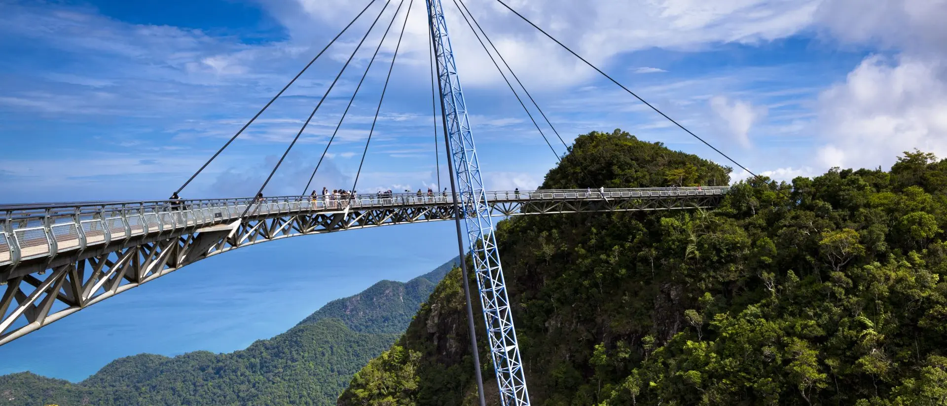  Cantelivered Sky Bridge on Langkawi island over the tropical rainforest island landscape in Langkawi, Malaysia
