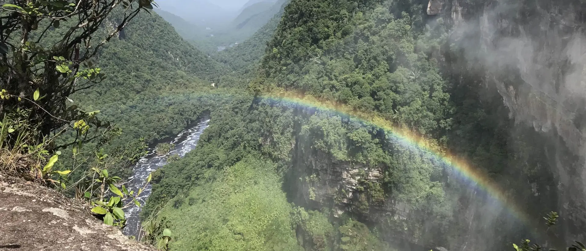 Rainbow over the valley of Kaieteur Falls, cataract on the Potaro River, west-central Guyana