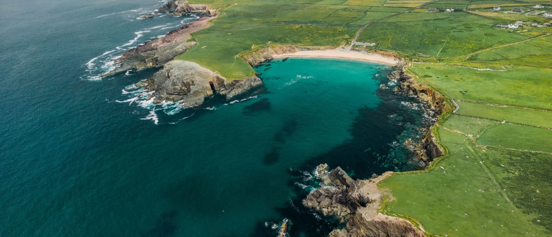 Scenic aerial view of the peninsula seaside in summer