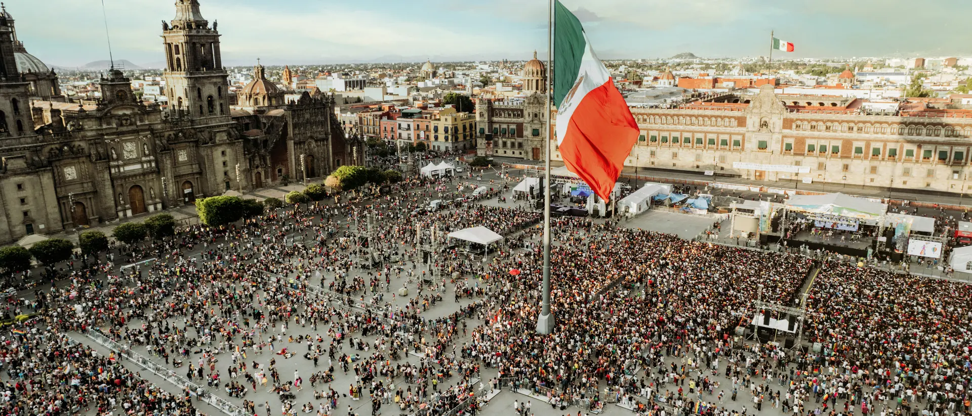 Plaza de la Constitución The Zocalo or Plaza de la Constitución of Mexico City, is surrounded by old churches and many museums