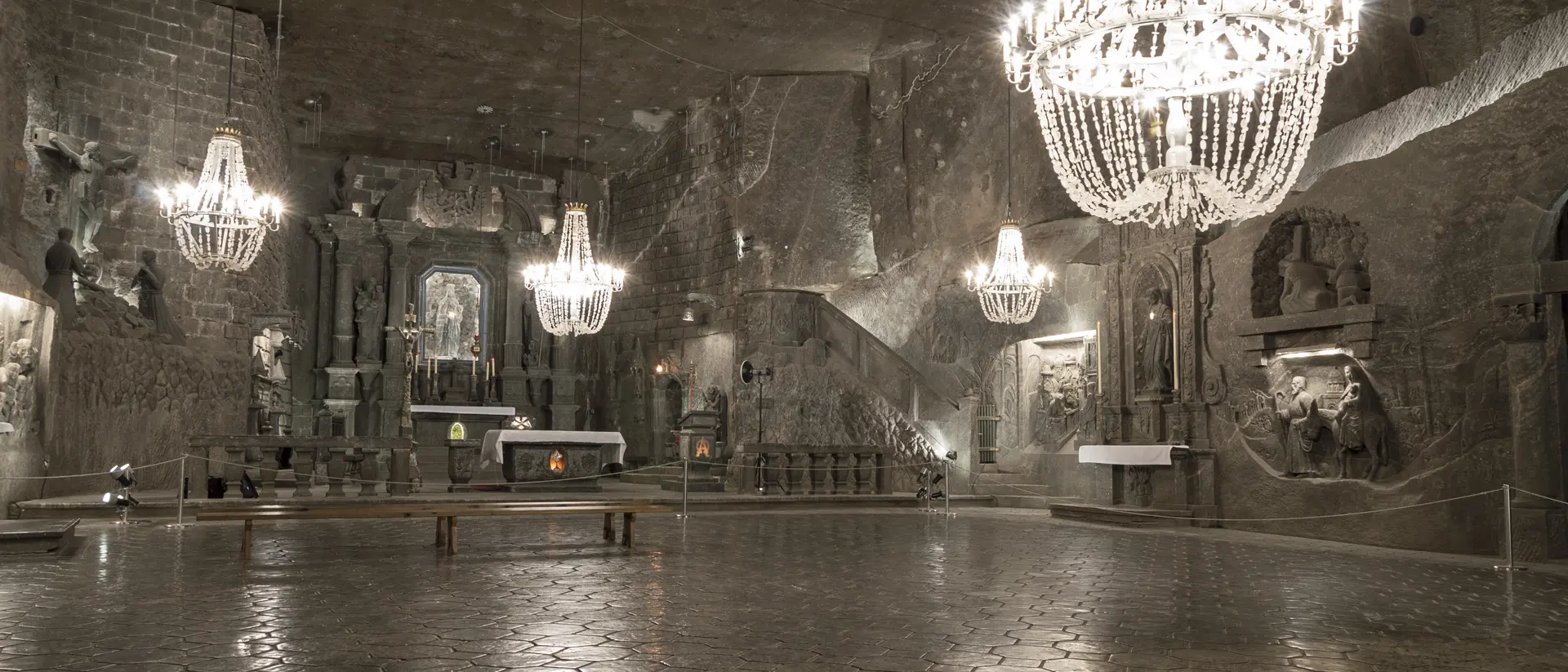 Illuminated, Underground Saint Kinga Chapel in the Salt Mine in Wieliczka