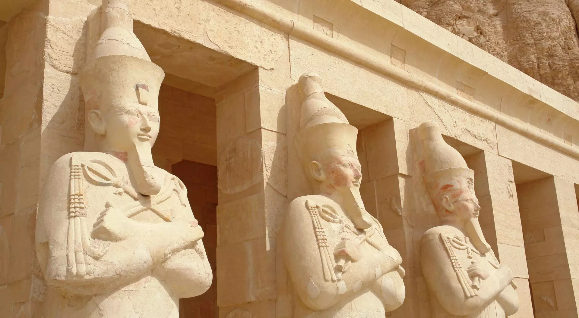 Three statues in the temple of Queen Hatshepsut in Valley of kings