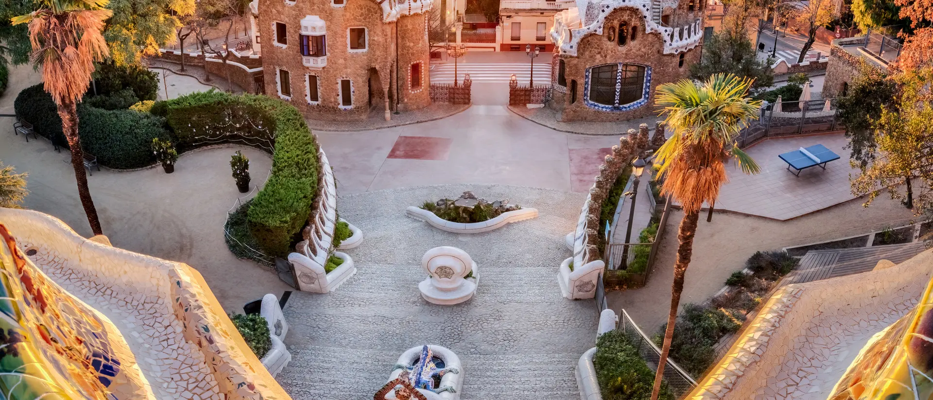 Park Guell at golden hour. Barcelona, Spain