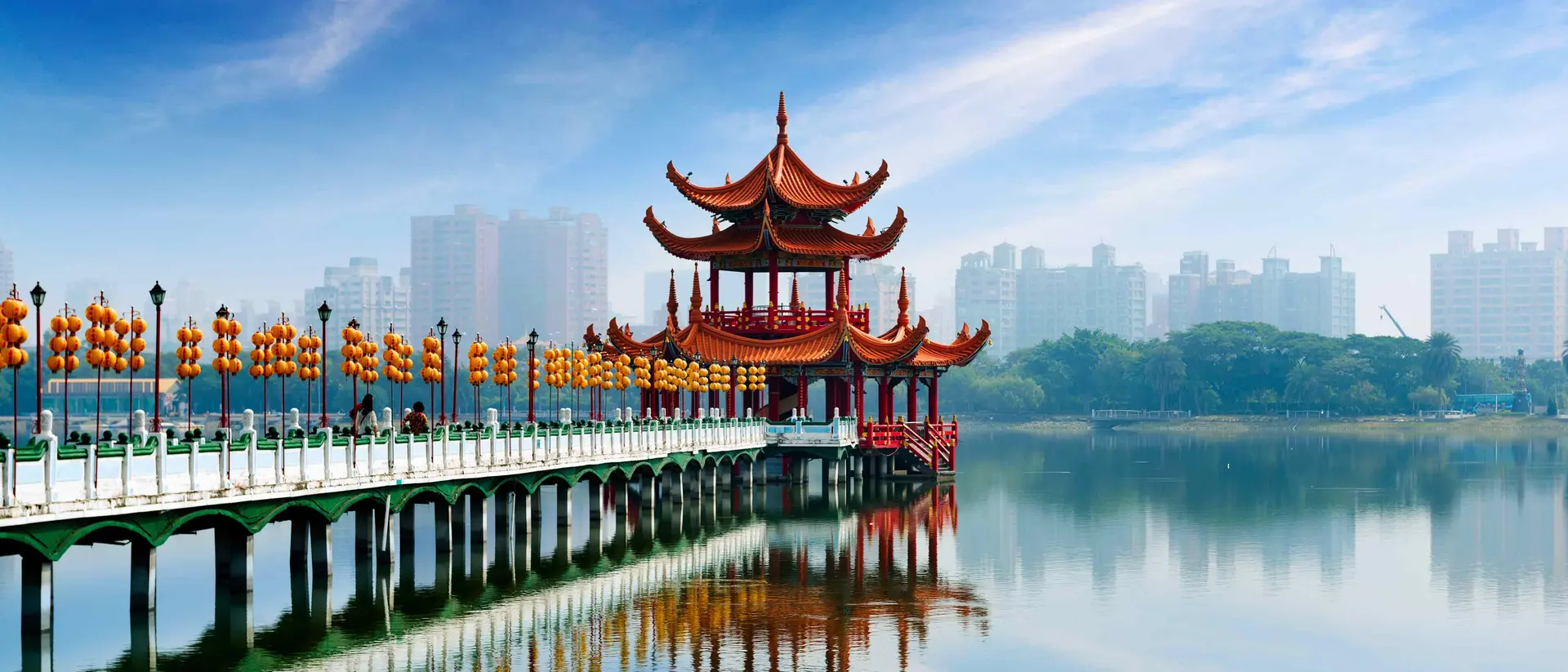 The Lotus Pond Floating temple on the Lotus Pond, is the largest man-made pond in Zuoying district in Kaohsiung