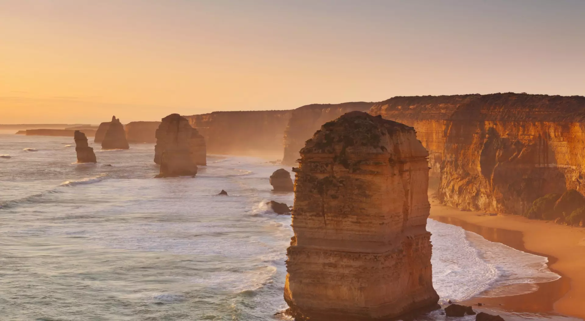 Australia The Twelve Apostles in beautiful low sunlight along the Great Ocean Road