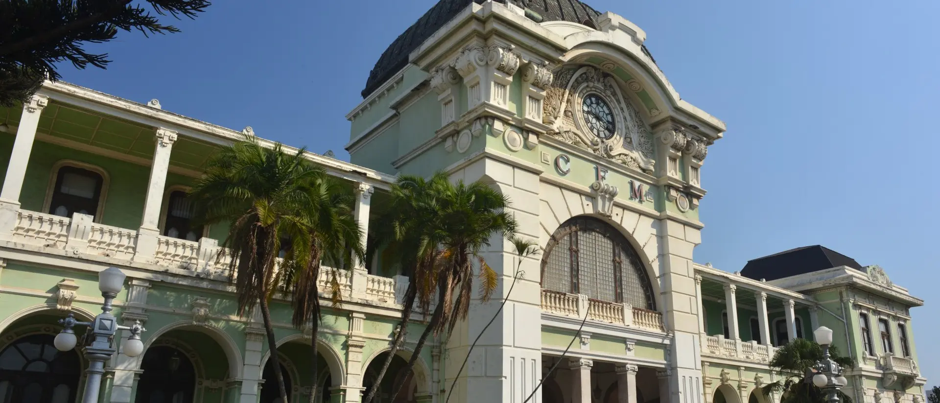 View of CFM (Caminho de Ferro de Mocambique) Railway Station in Maputo, capital of Mozambique. This Victorian style building was designed by Gustave Eiffel. In 1910 he used wrought iron for the roof dome and marble for the outside pillars and arches.