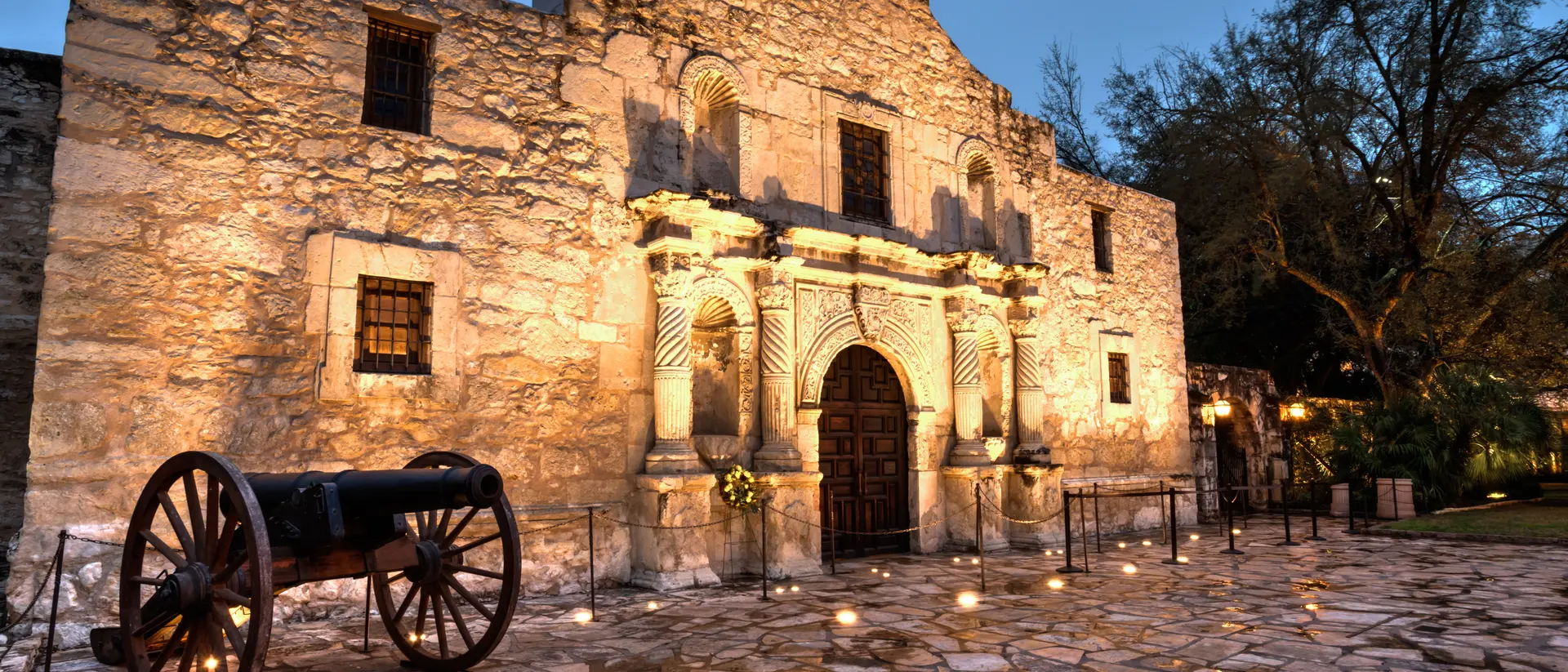 Texas the Alamo in Texas at twilight.