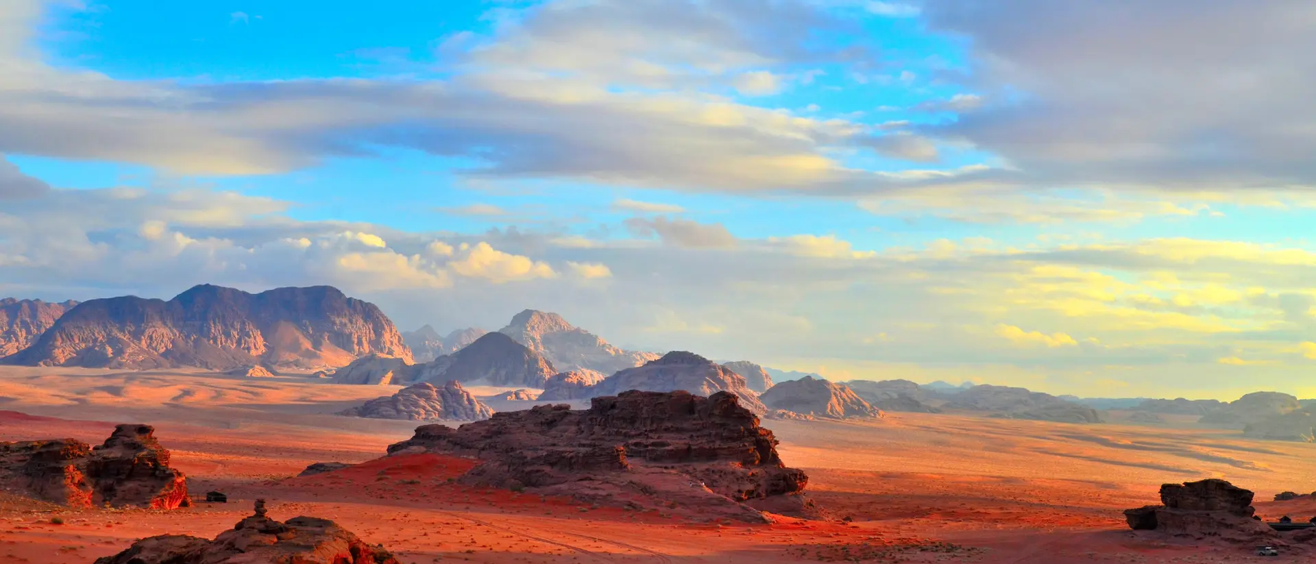 Wadi Rum Sunset over rock formations and red desert