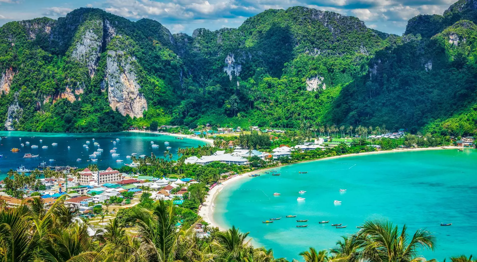 Panoramic aerial view of Phi Phi Don Island, Krabi, Thailand