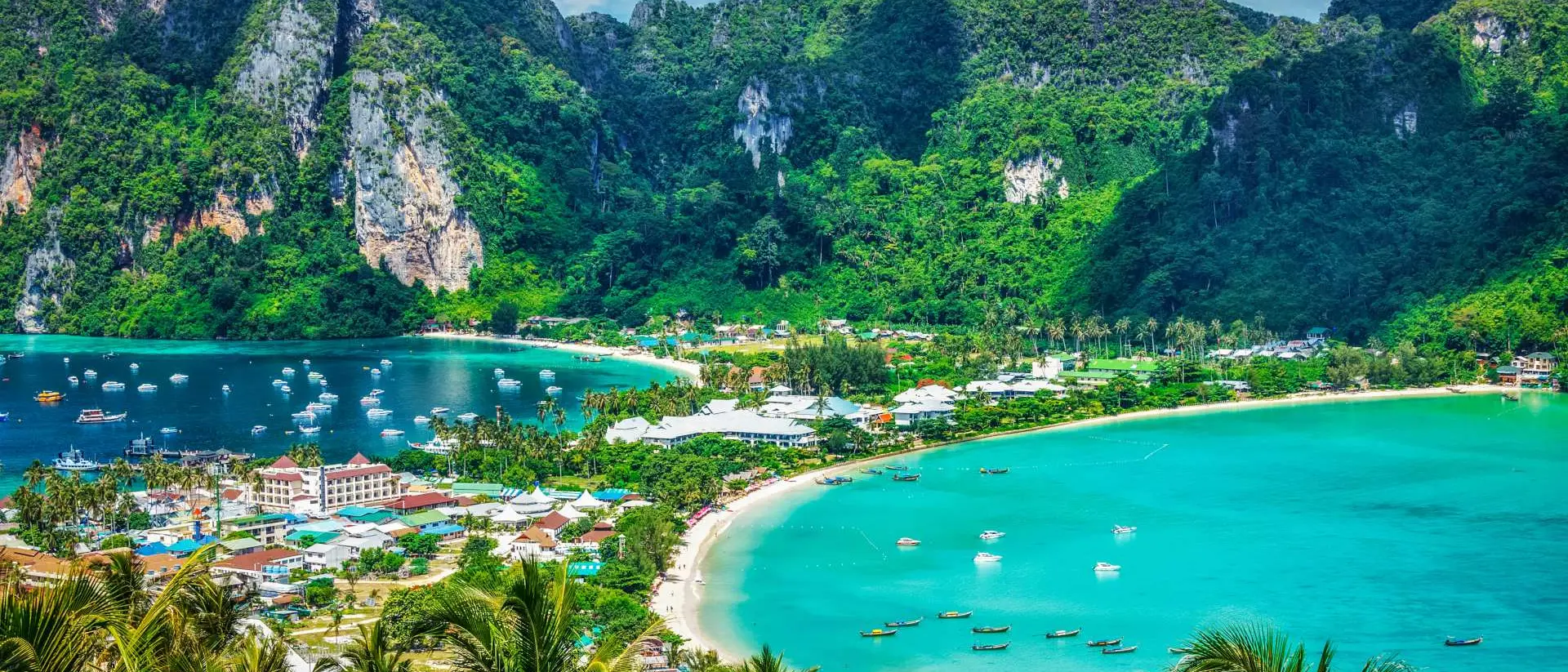 Panoramic aerial view of Phi Phi Don Island, Krabi, Thailand