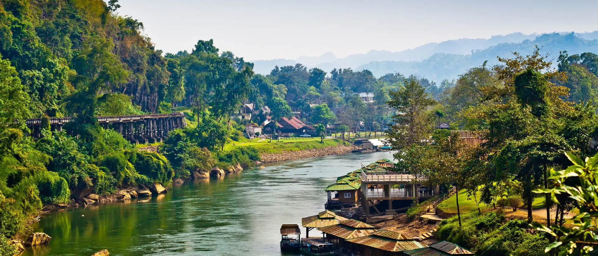 River Kwai, Sai Yok, Kanchanaburi River winds between rural villages