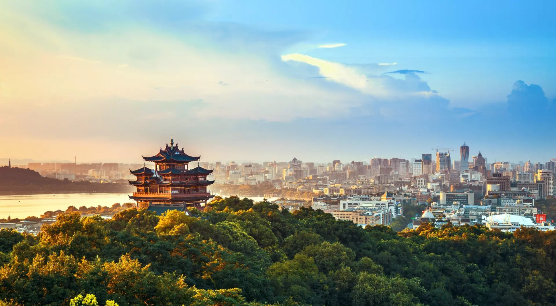 City view of Hangzhou across its famed West Lake