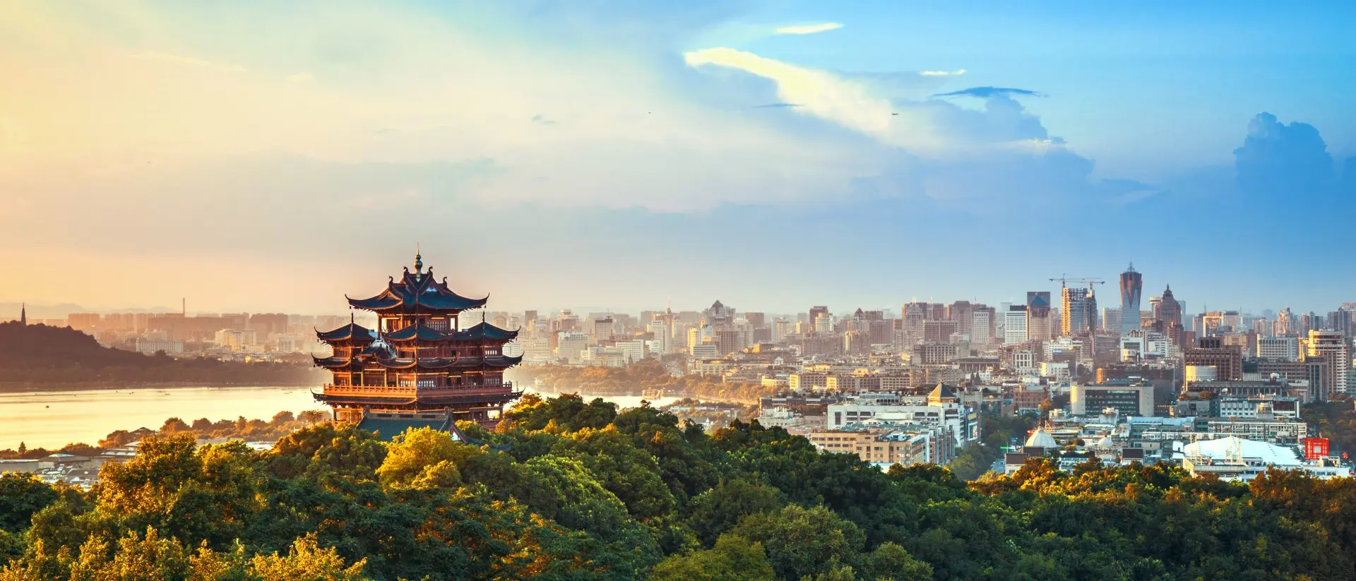 City view of Hangzhou across its famed West Lake