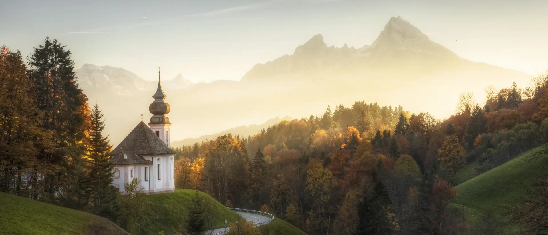 The church of Maria Gern nestled into a hillside in the Bavarian Alps and located just outside of Berchtesgaden.