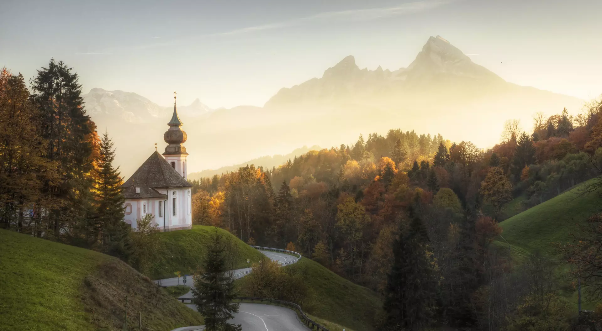 The church of Maria Gern nestled into a hillside in the Bavarian Alps and located just outside of Berchtesgaden.
