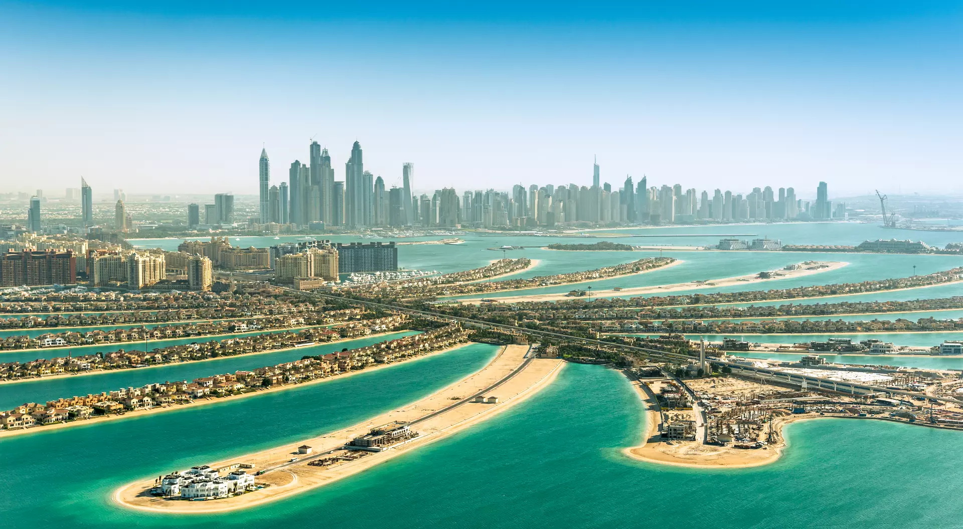The Palm Jumeirah, with Dubai skyline in background