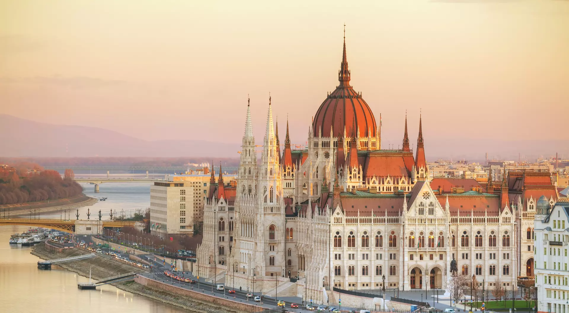 Parliament building at sunset