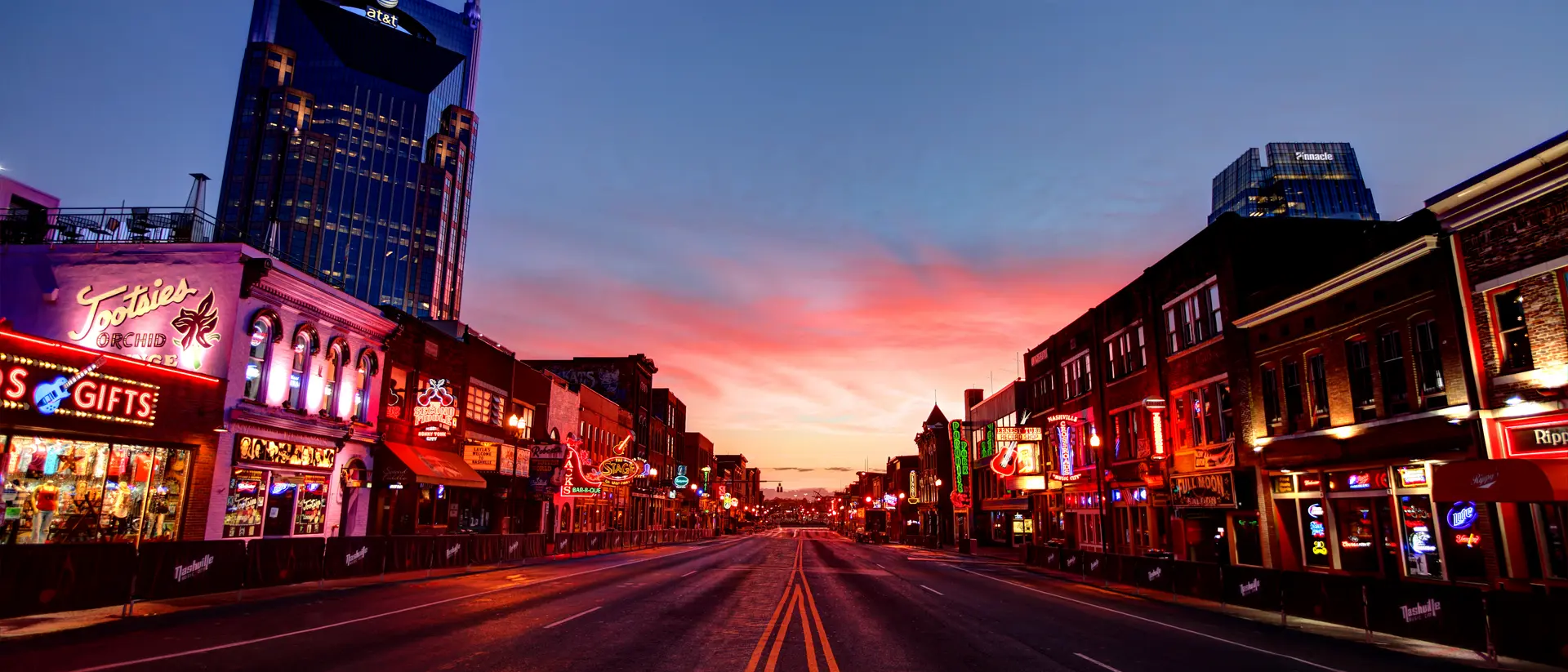 Nashville, United States Broadway Street at twilight and the famous entertainment district of music city