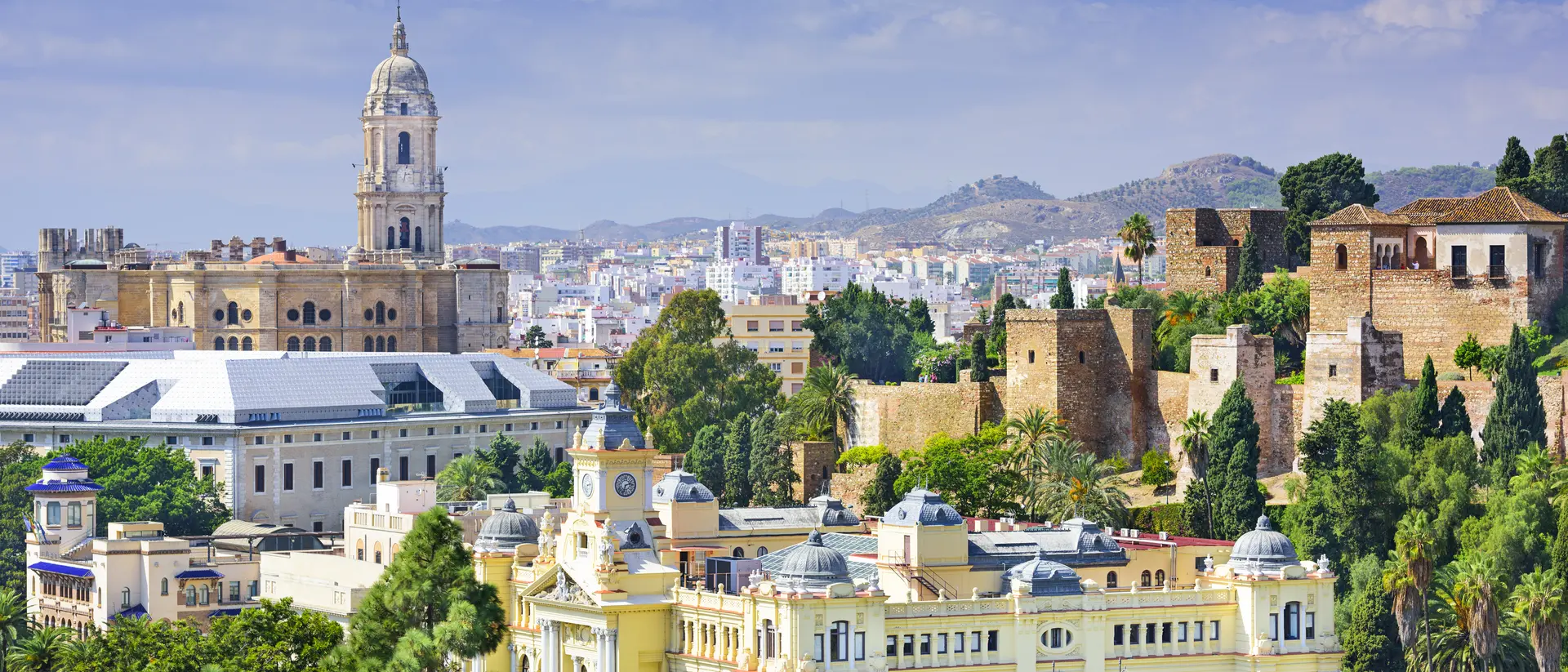 Alcazaba Citadel Cityscape at the Cathedral, City Hall and Alcazaba citadel