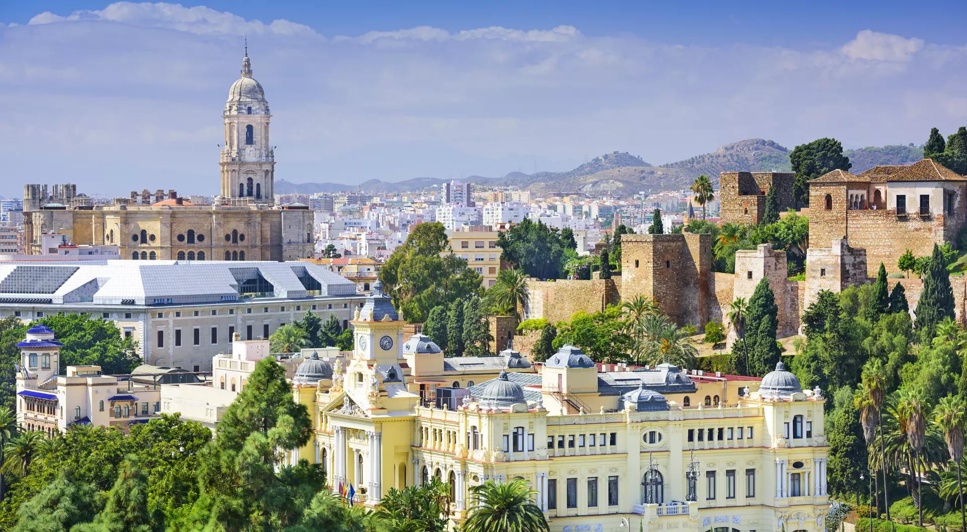 Alcazaba Citadel Cityscape at the Cathedral, City Hall and Alcazaba citadel