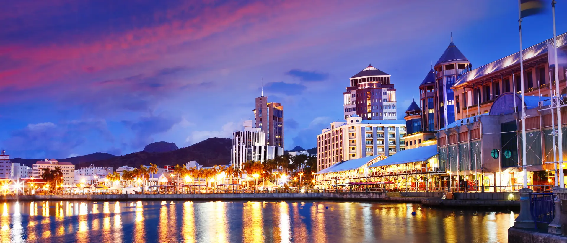 Waterfront in Port Louis Watrefront in Port Louis by night, Mauritius