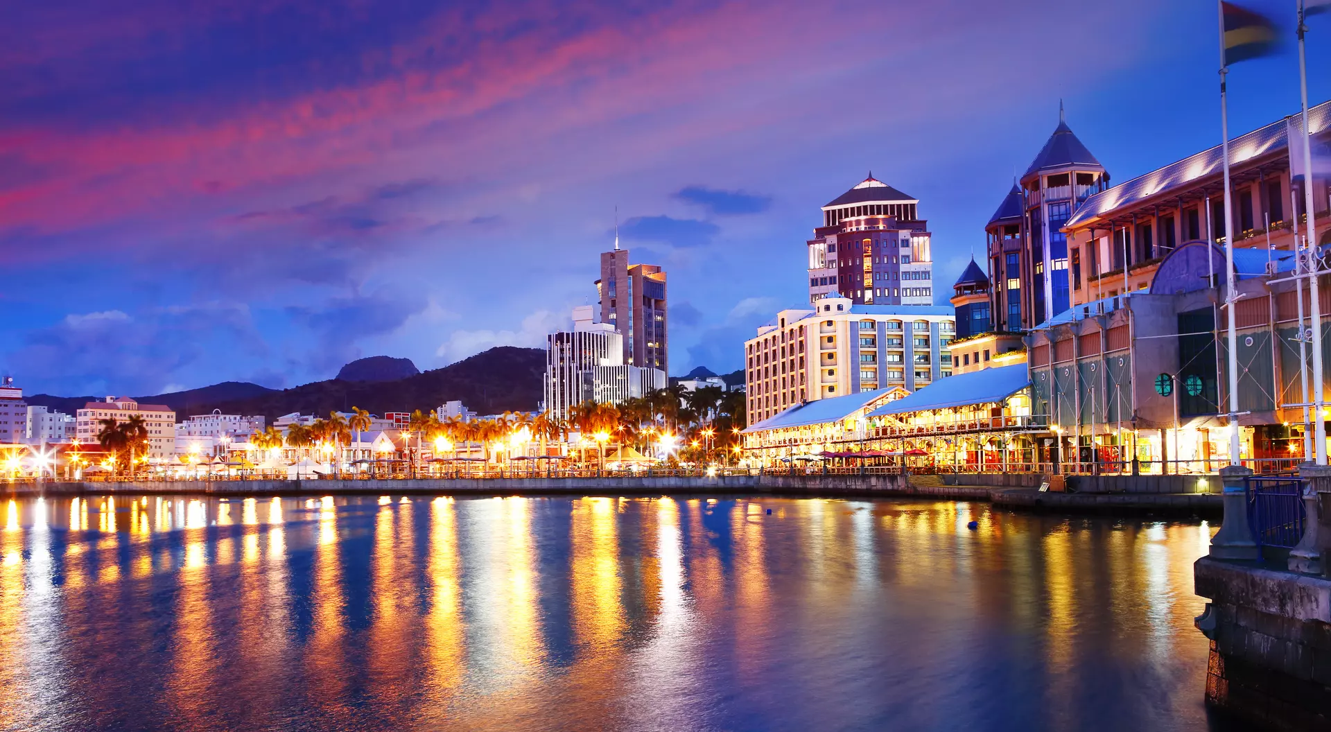 Waterfront in Port Louis Watrefront in Port Louis by night, Mauritius