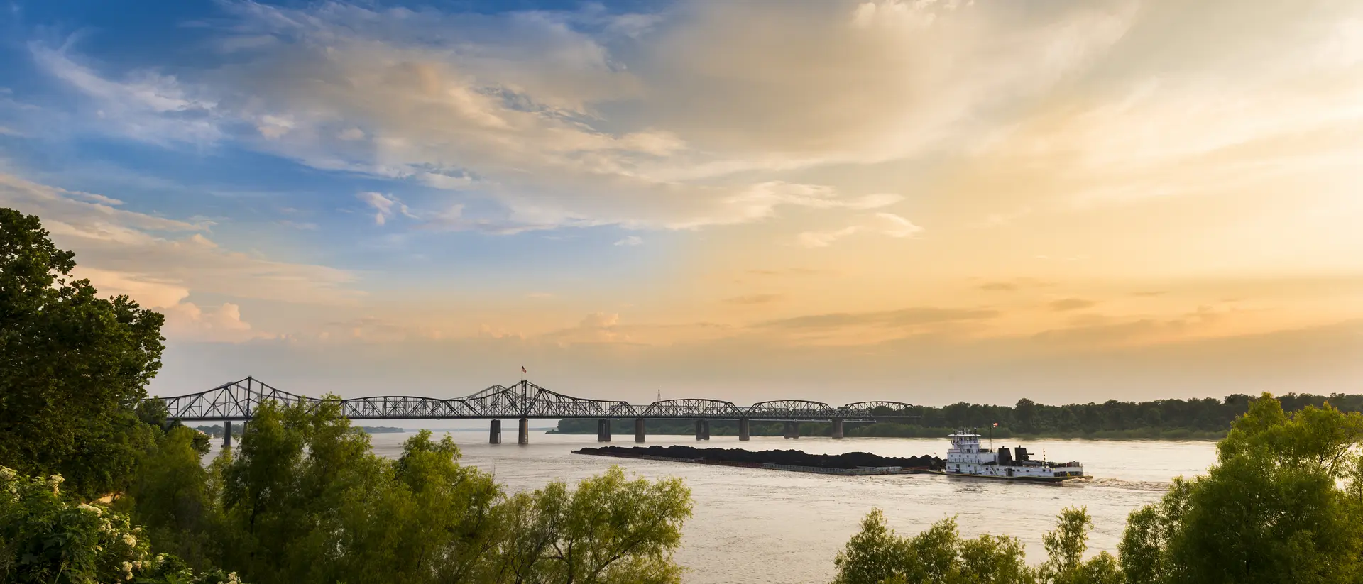 Vicksburg, Mississippi A pusher boat in the Mississippi River near the Vicksburg Bridge in Vicksburg, Mississippi