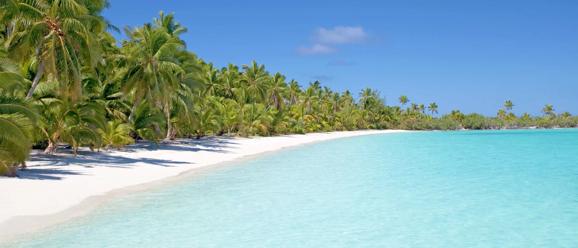 Aitutaki in the Cook Islands, South Pacific has idyllic lagoons with white sand and clear water