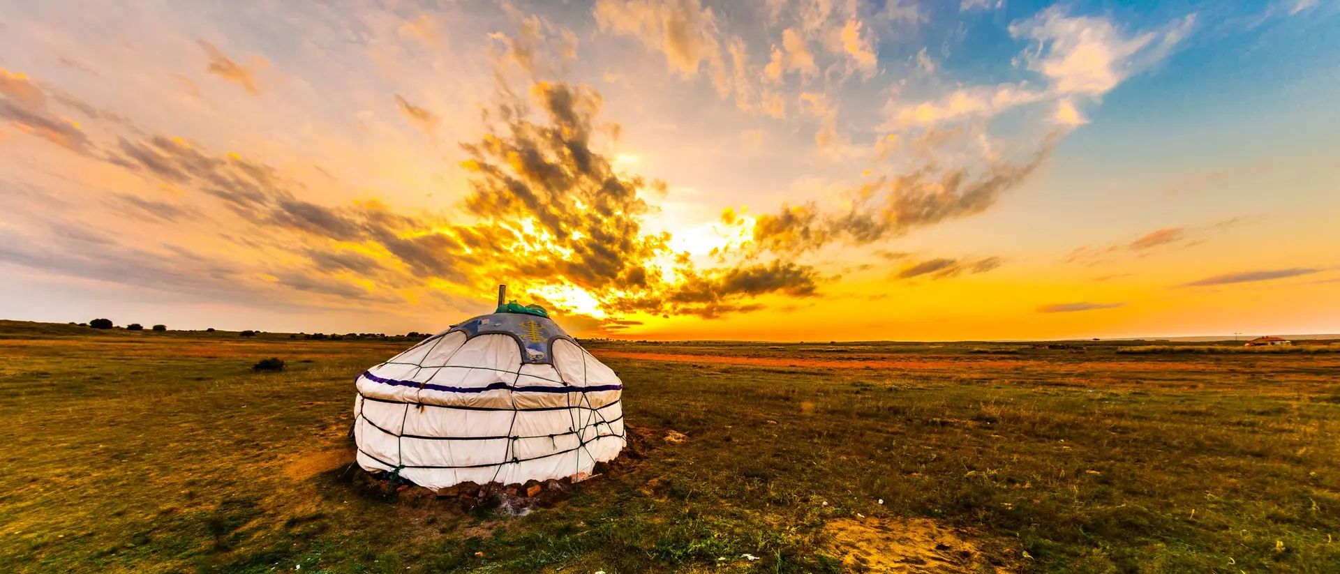 Traditional circular yurt in the Mongolian-Manchurian steppe