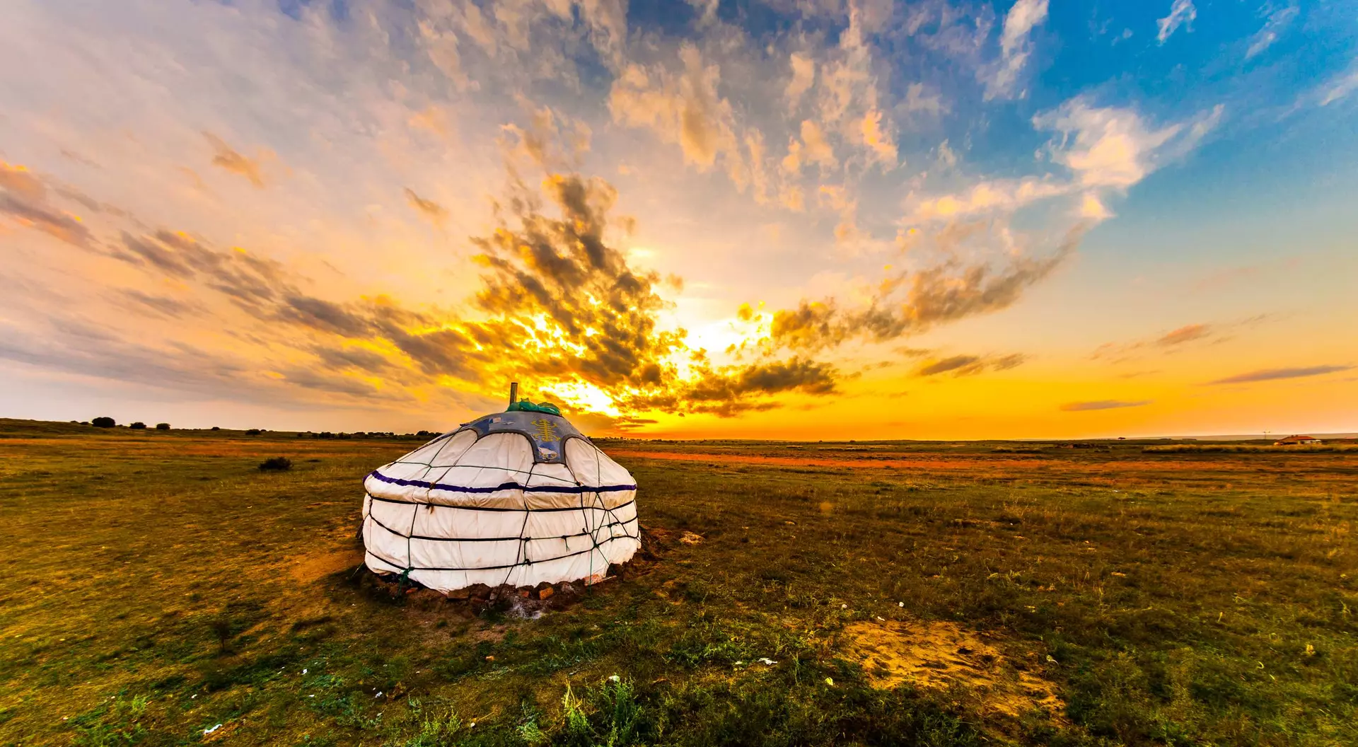 Traditional circular yurt in the Mongolian-Manchurian steppe