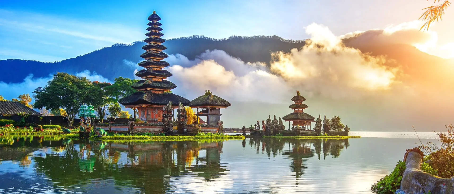 Pura Ulun Danu Beratan temple in Bali, Indonesia, on the shores of Lake Bratan in the mountains near Bedugul